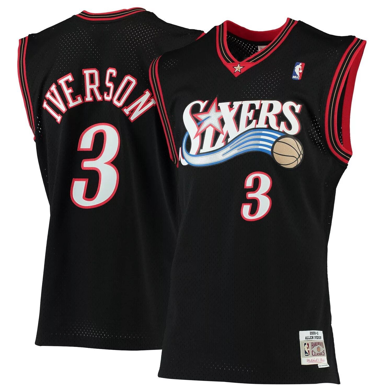 

Мужская черная майка Mitchell & Ness Allen Iverson Philadelphia 76ers 2000-01 Hardwood Classics Swingman, Черный, Мужская черная майка Mitchell & Ness Allen Iverson Philadelphia 76ers 2000-01 Hardwood Classics Swingman