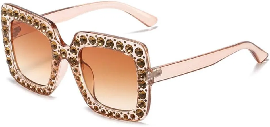 

Солнцезащитные очки Diamond Oversized 2027, большая квадратная оправа, защита от УФ-излучения UV400, хрустальные очки, ретро-оправа со стразами MTZJH, Champagne