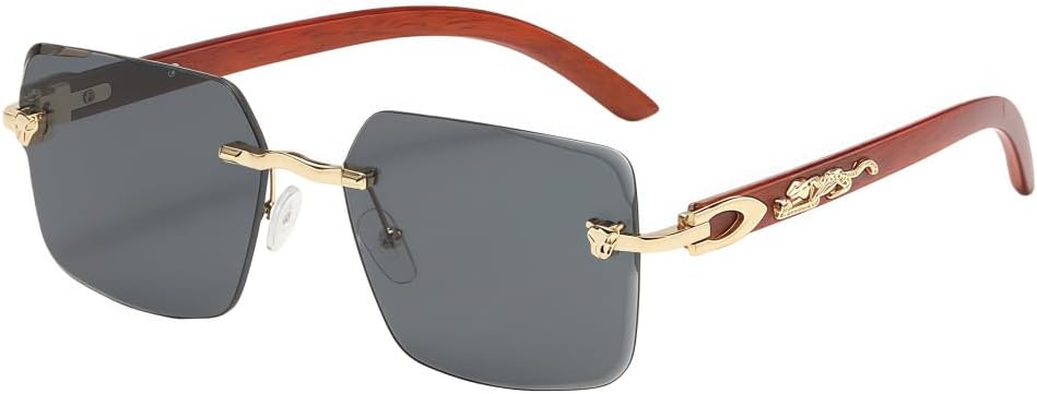 

Винтажные солнцезащитные очки без оправы, прямоугольной формы, ретро-металлическая оправа, роскошные солнцезащитные очки с тонированными линзами цвета «бафф» MAZNVISO, Black