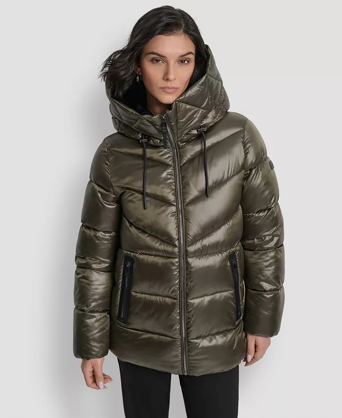 

Женское стеганое пальто Shine с капюшоном DKNY, зеленый