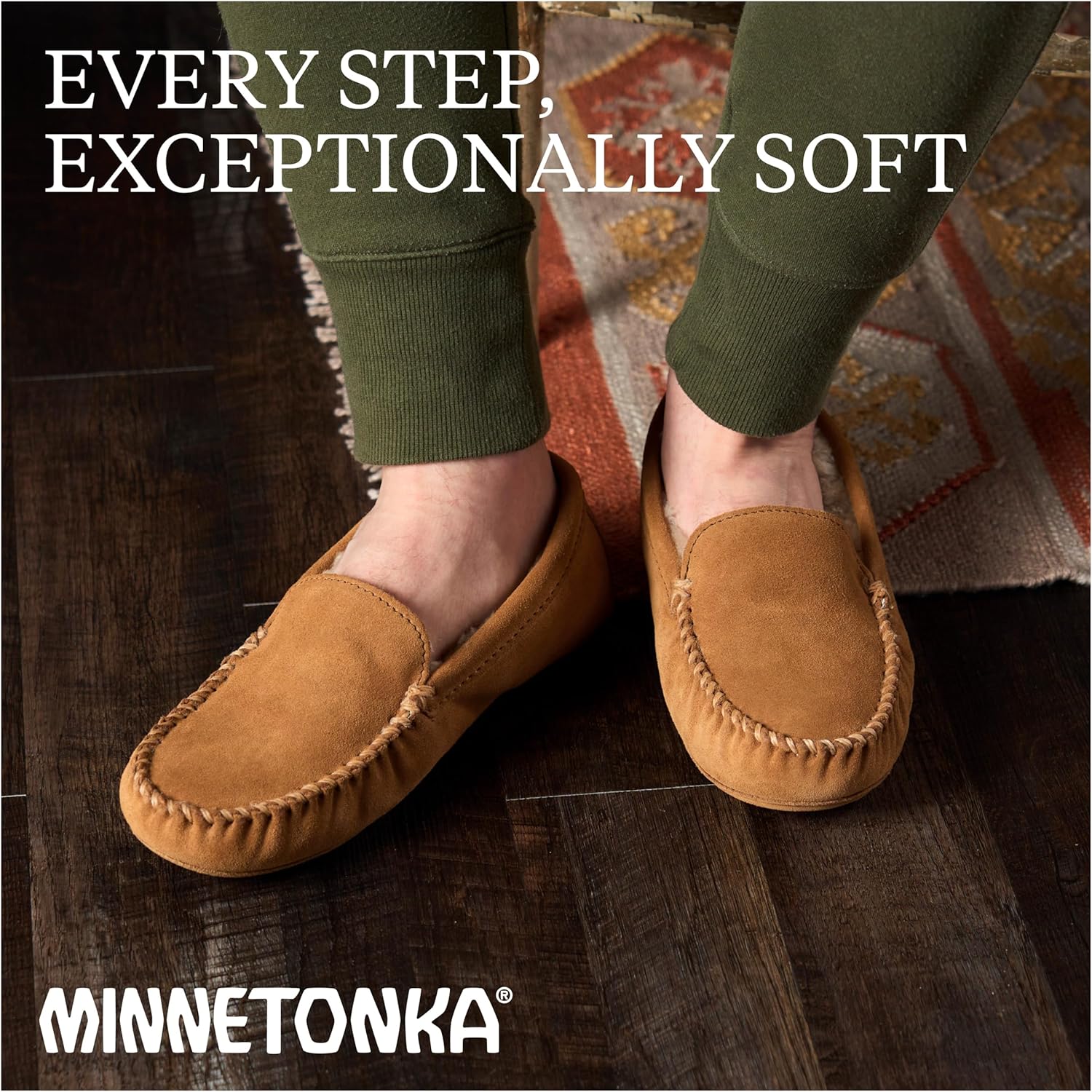 Мужские мокасины Minnetonka из овчины с мягкой кожаной подошвой, Tan - Venetian — фото 4