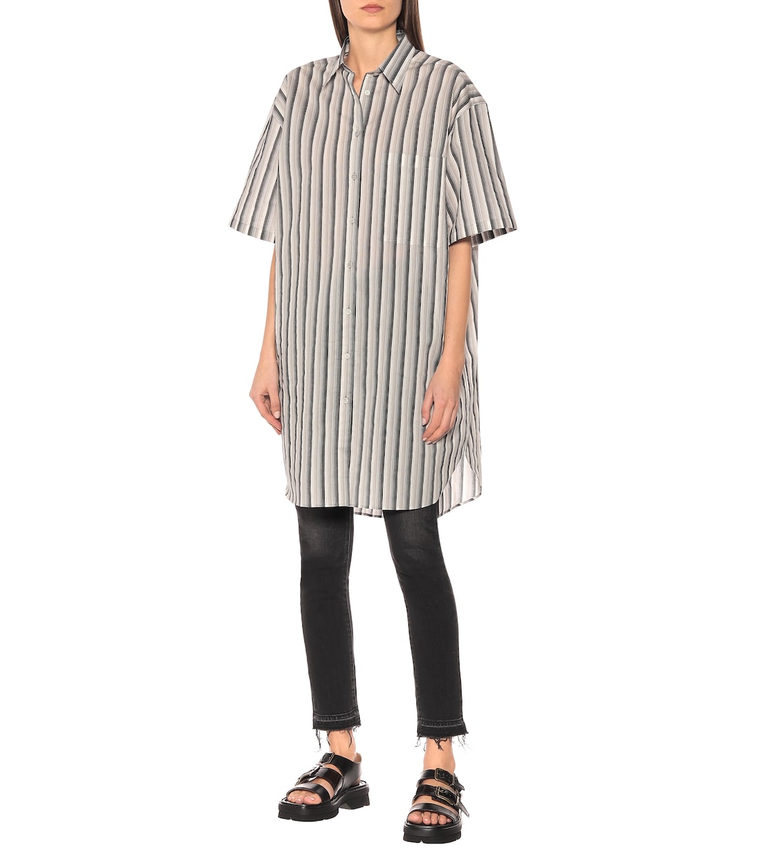 Полосатая рубашка из смесового хлопка Acne Studios, Platinum Grey — фото 2