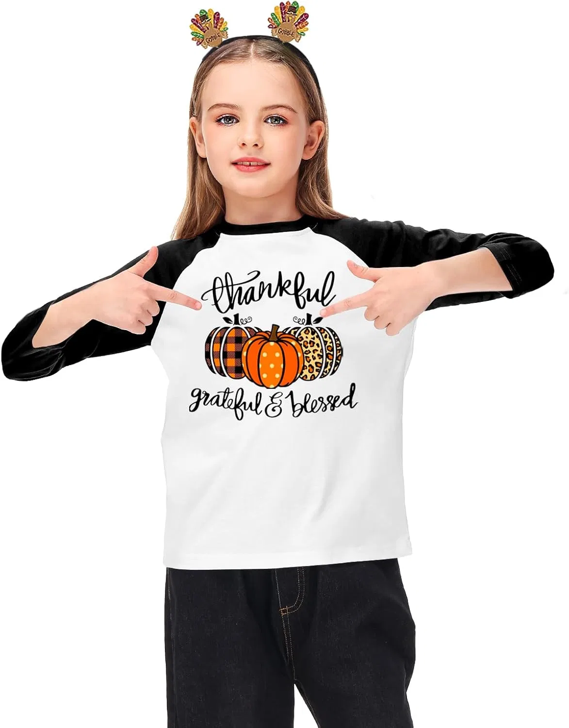 Детская футболка с принтом Remimi, 3/4 рукав реглан, Thankful Pumpkin — фото 3