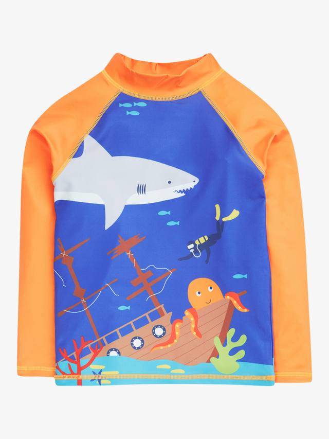

Детский защитный лонгслив от солнца с морскими обитателями Frugi, Orange/Blue