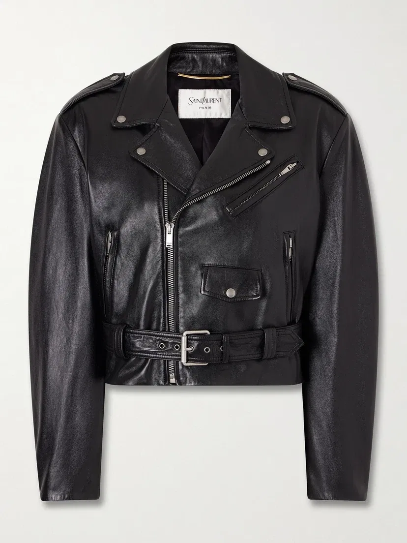 Байкерская куртка из глянцевой фактурной кожи SAINT LAURENT, черный