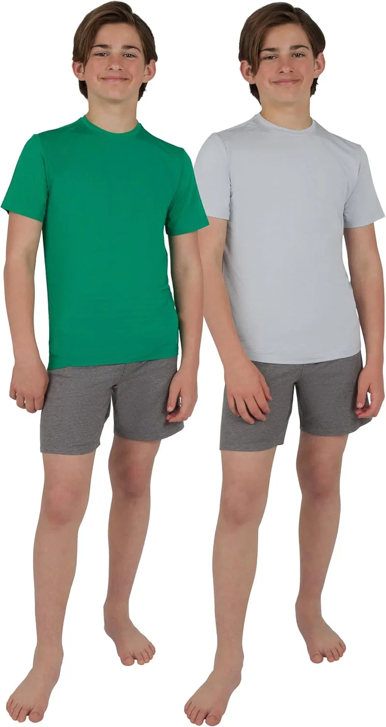 90 Degree By Reflex Детский комплект из трех предметов: футболка с коротким рукавом и круглым вырезом в полоску из сетчатой ткани от Reflex и шорты на завязках, Htr.Lunar Dust/Golf Green/Htr.Storm Cloud