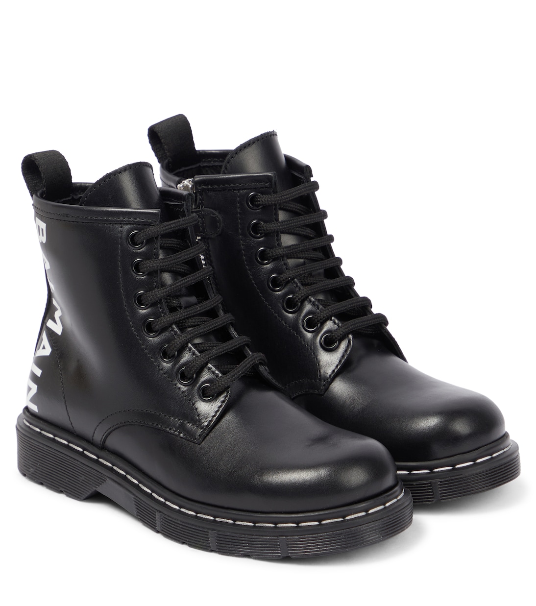 

Кожаные военные ботинки с логотипом Balmain Kids, Nero