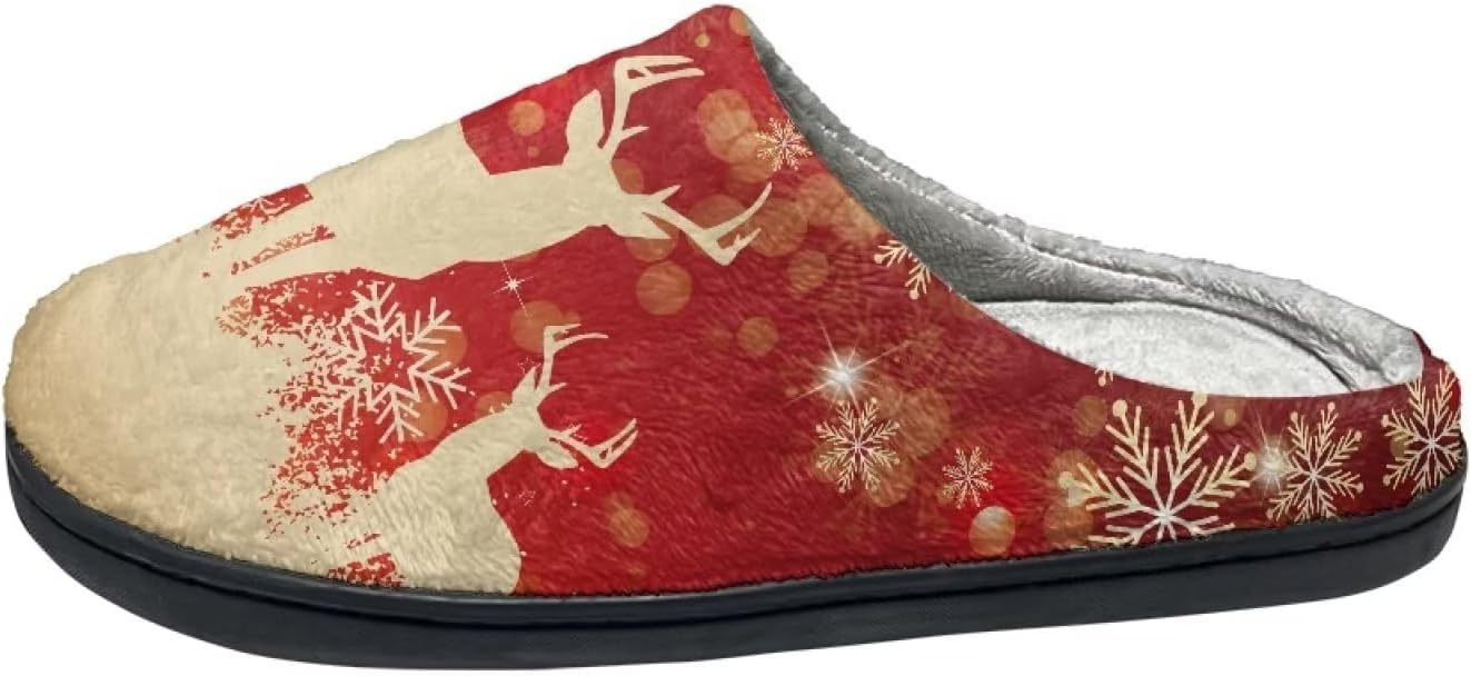 

Домашние и тапочки для женщин, мужские удобные фланелевые теплые тапочки на плоской подошве, зимние домашние сабо Tofrimade, Christmas Deer