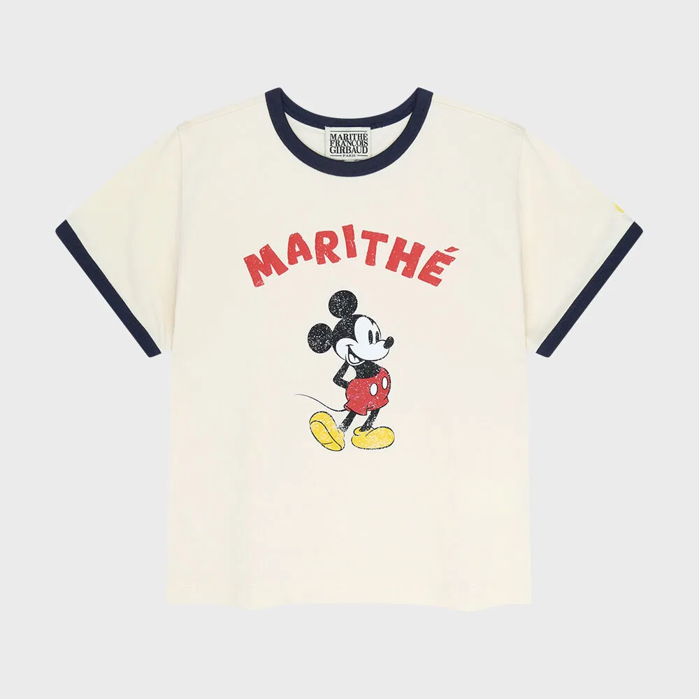 Детская футболка Disney Mickey Kids Ringer кремовая от Marithé Kids — фото 2