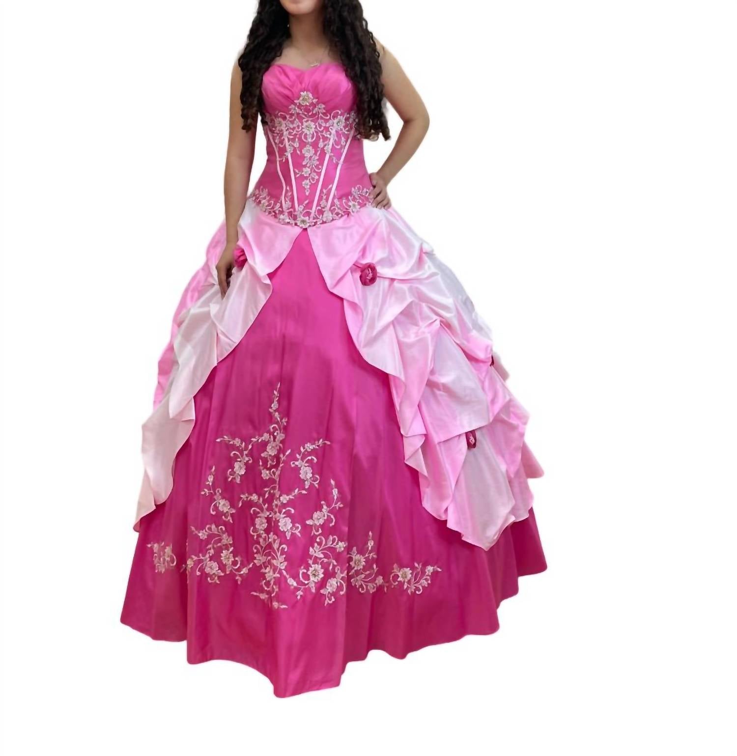 

Платье Quinceañera без бретелек с декором в цвете маджента/светло-розовый Mary's Bridal