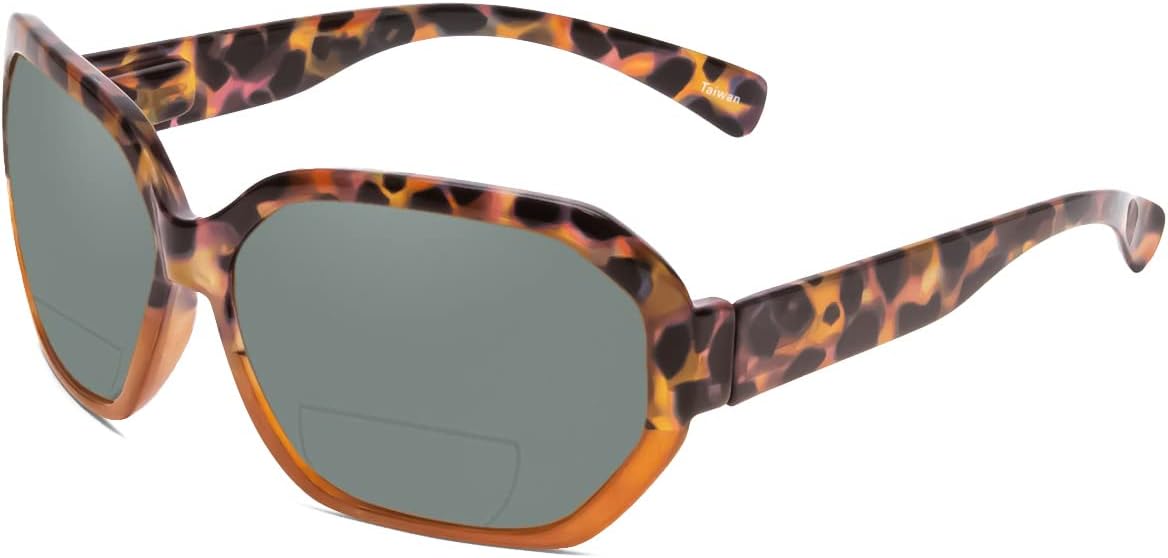 

Женские солнцезащитные очки для чтения Calabria 644SB увеличенного размера с шестиугольными бифокальными линзами, поляризованными линзами, защитой от УФ-излучения и жестким футляром, Caramel Polarized Grey