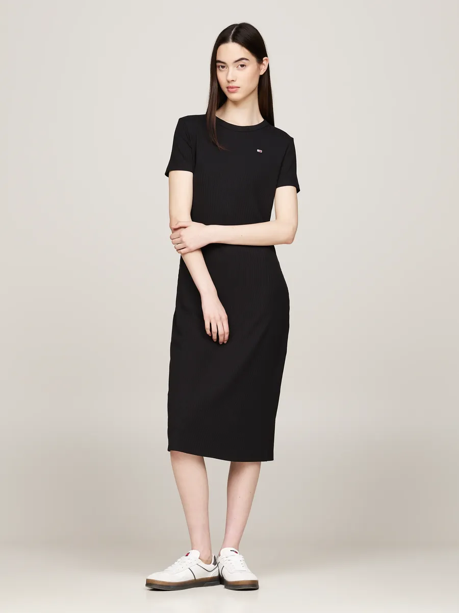 

Трикотажное платье Tommy Jeans с ребристой структурой и вышивкой логотипа, черный