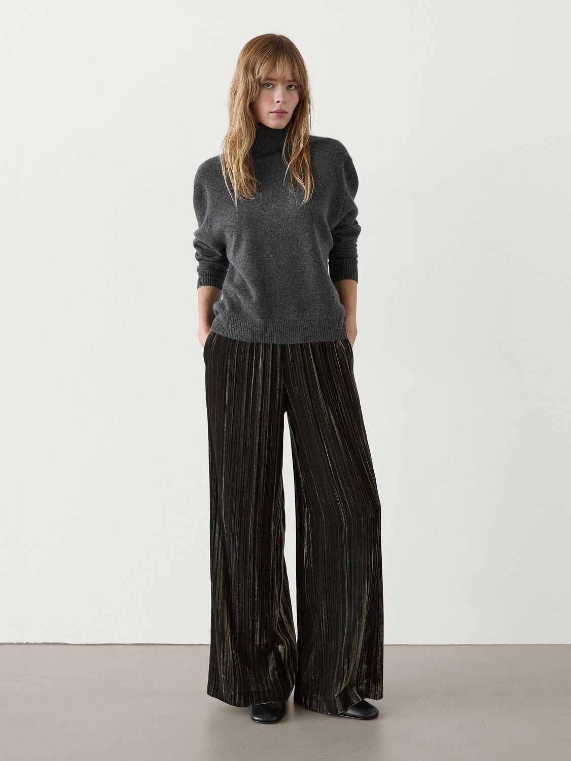 

Широкие бархатные брюки Massimo Dutti, зеленый