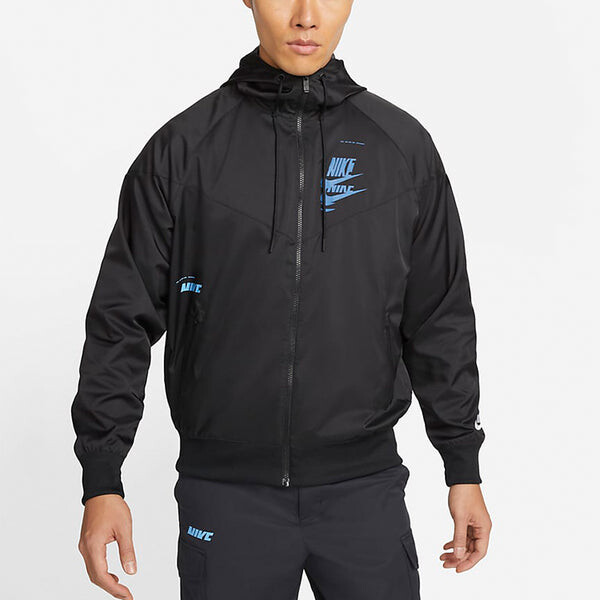 Куртка Men's Nike Sportswear Sport Essentials Logo Printing Woven Breathable Hooded Jacket Black, мультиколор — фото 4