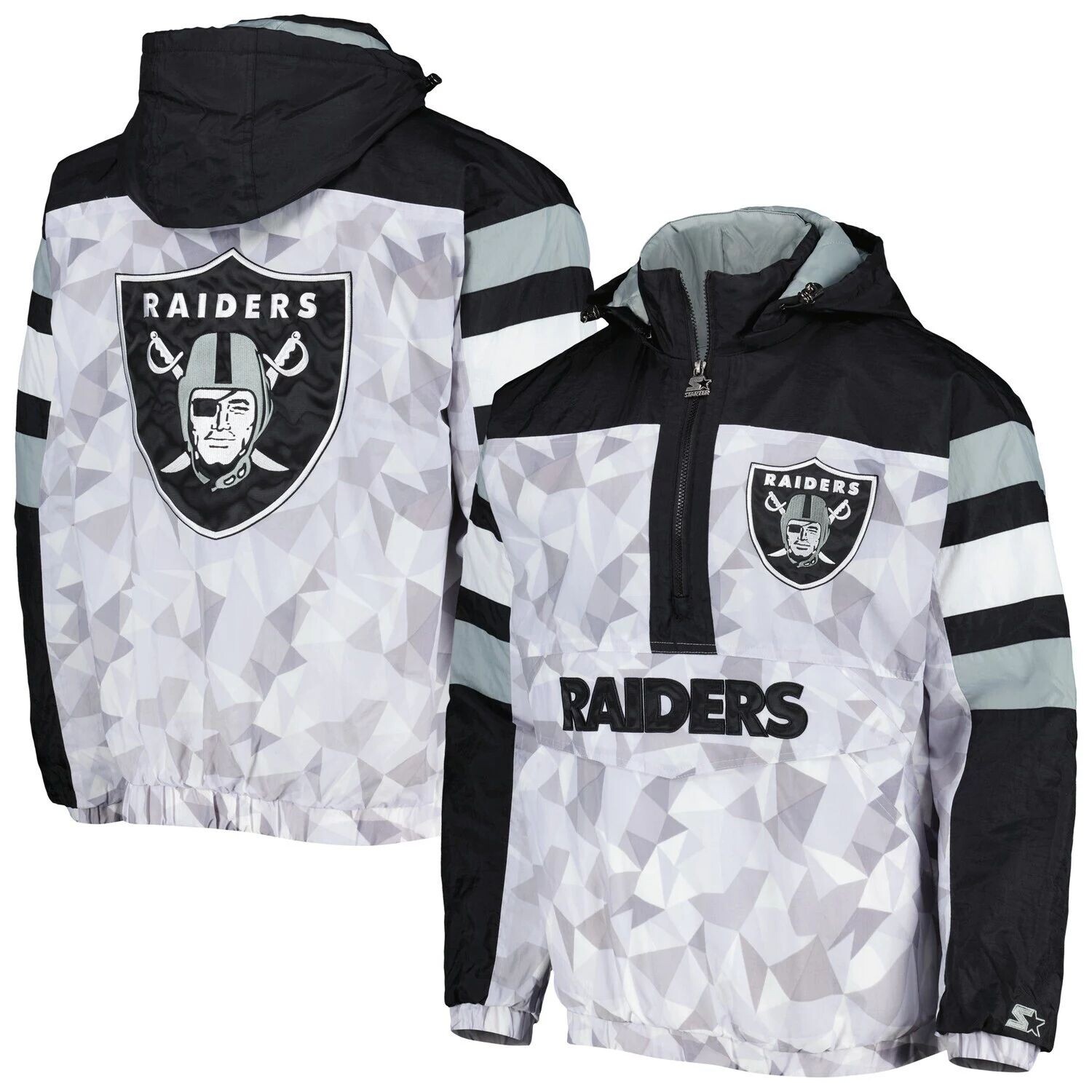 

Мужская белая/черная куртка Las Vegas Raiders Tuesday Night Gridiron Raglan с капюшоном и полумолнией Starter, Черный, Мужская белая/черная куртка Las Vegas Raiders Tuesday Night Gridiron Raglan с капюшоном и полумолнией Starter