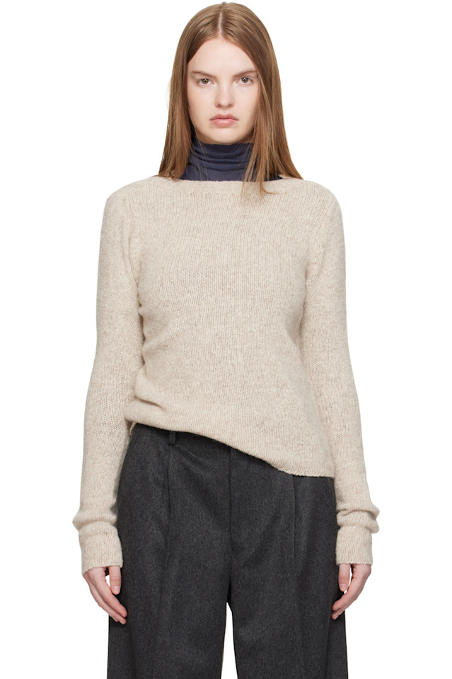 

Auralee Бежевый кашемировый вязаный свитер меланжевого цвета