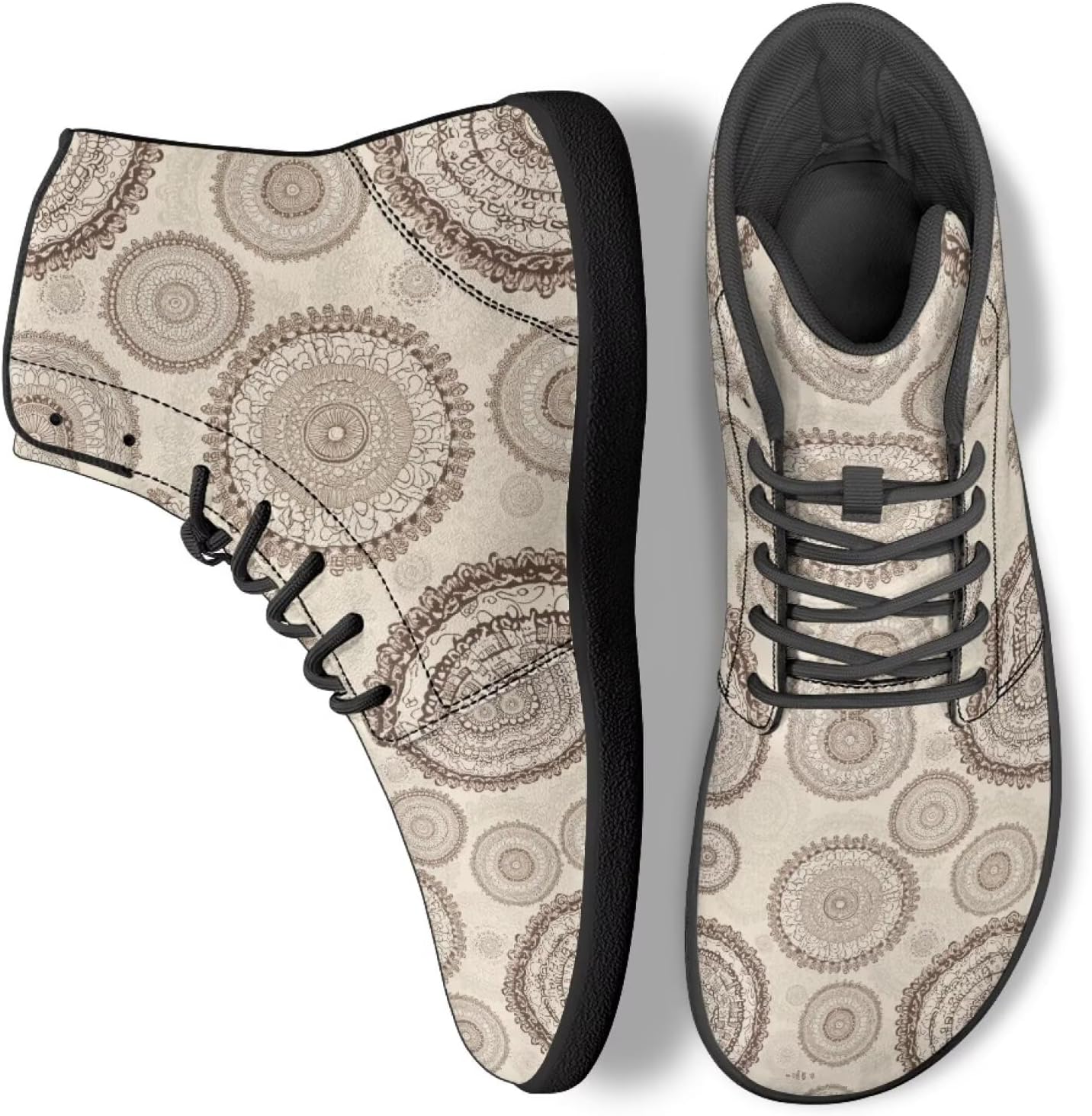 

Кроссовки Boho Mandala с цветочным узором для женщин и мужчин, с высоким верхом из PU кожи, для работы и ходьбы Ecaestolph, серый
