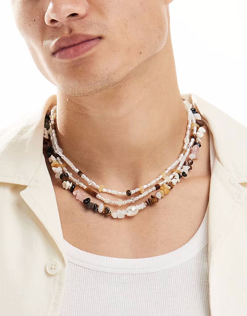 

Набор из 3 полудрагоценных бусин с разноцветной крошкой Asos Design