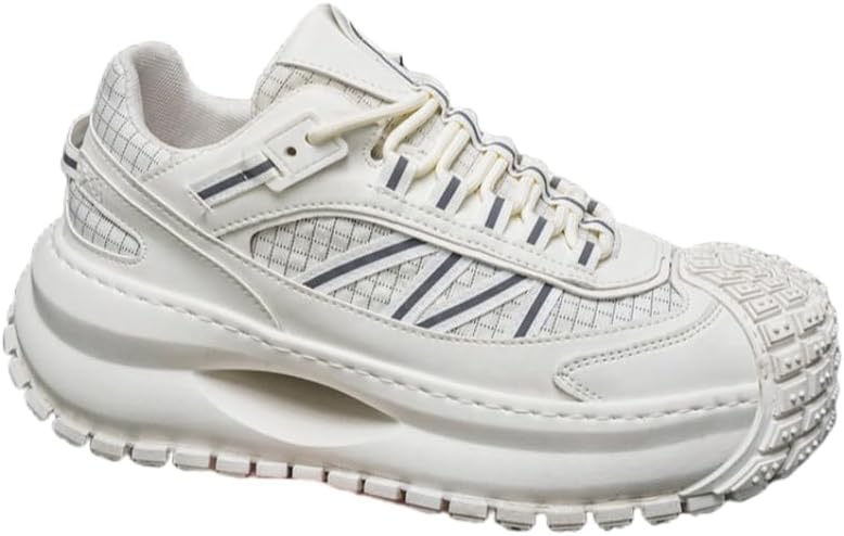 

Мужские низкие кроссовки на шнуровке - толстая подошва, противоскользящие и повседневные кроссовки с дышащей сеткой, прочный дизайн для комфорта и стиля на весь день Hoalox, белый