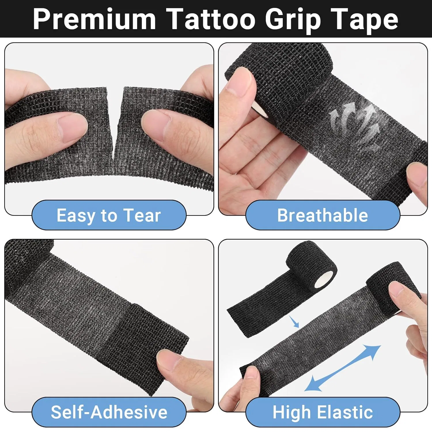 Набор аксессуаров для тату Segbeauty: 4 рулона ленты и 200 чехлов для ручек Segbeauty, Black Tattoo Pen Bags + Grip Tapes — фото 4