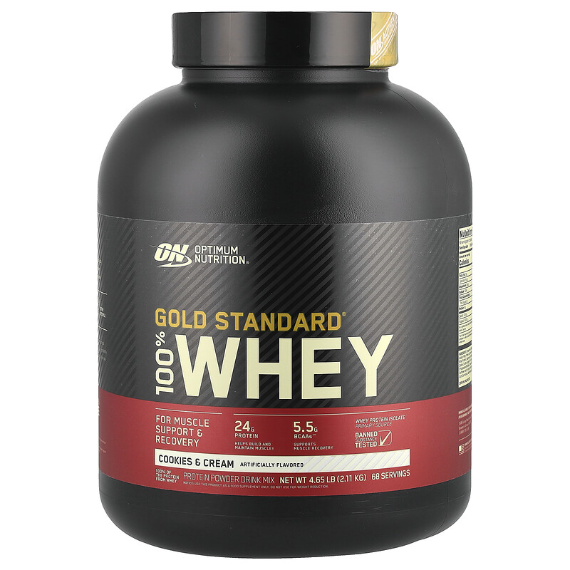 

Optimum Nutrition, Gold Standard 100% Whey, сыворотка со вкусом печенья со сливками, 2,1 кг (4,63 фунта)
