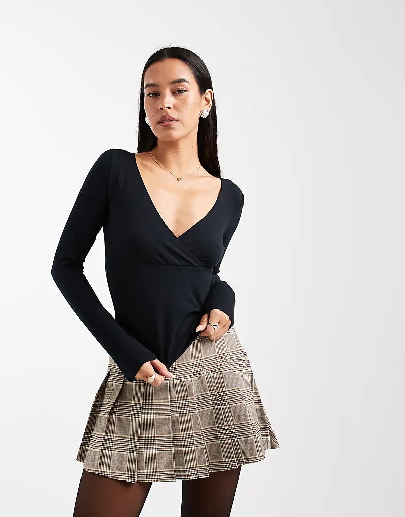 

Лонгслив Hollister с длинными рукавами и запахом черного цвета