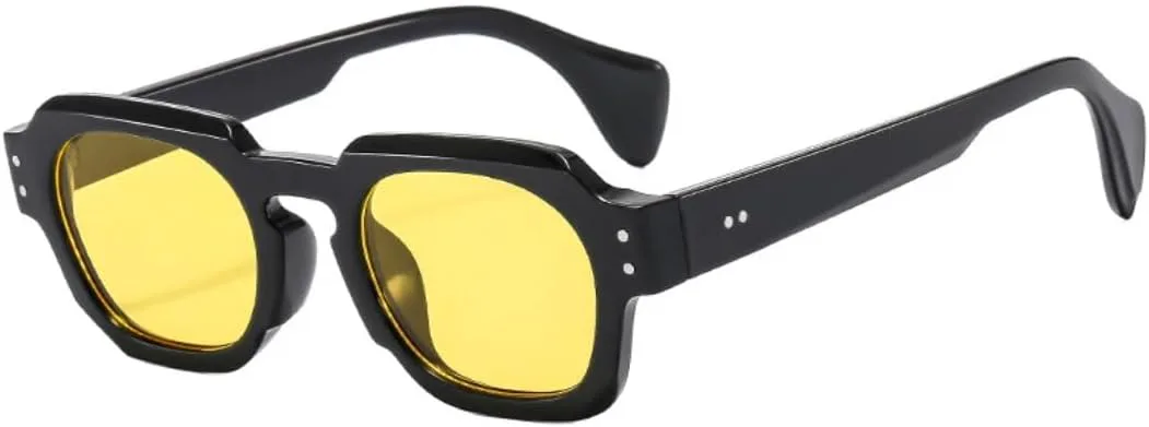 

Квадратные солнцезащитные очки для женщин, модные, с прозрачными линзами Ocean, UV400, винтажные, мужские, с заклепками, в стиле панк UATXTAU, Black Yellow