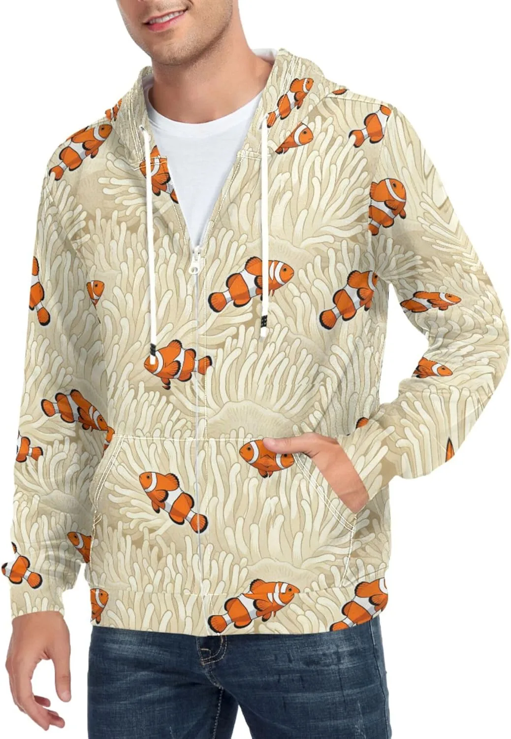 

Мужская толстовка с полной застежкой-молнией, принт "коралловый риф и рыба-клоун", длинный рукав, с карманом CUPADA