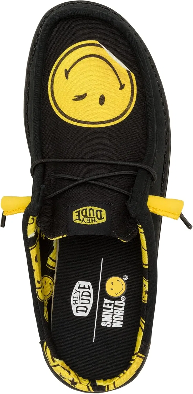 Мужские туфли HEYDUDE Wally Slip Smiley, лоферы без шнурков, удобные и легкие, Black Yellow — фото 2
