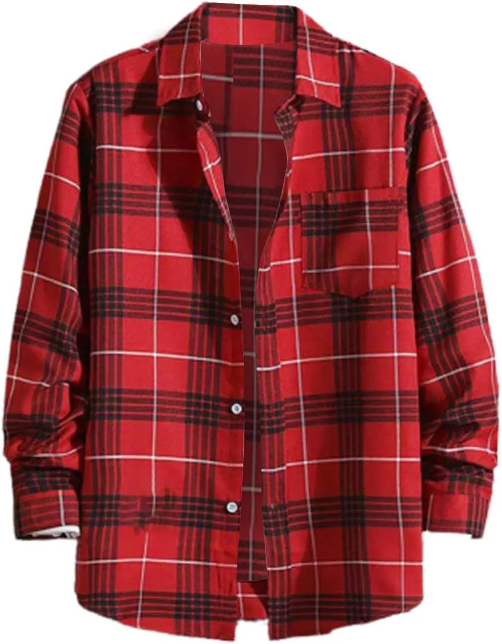 

Хлопковая рубашка в клетку для мужчин Regular Fit Big and Tall с длинным рукавом и карманами Lolvmvchi