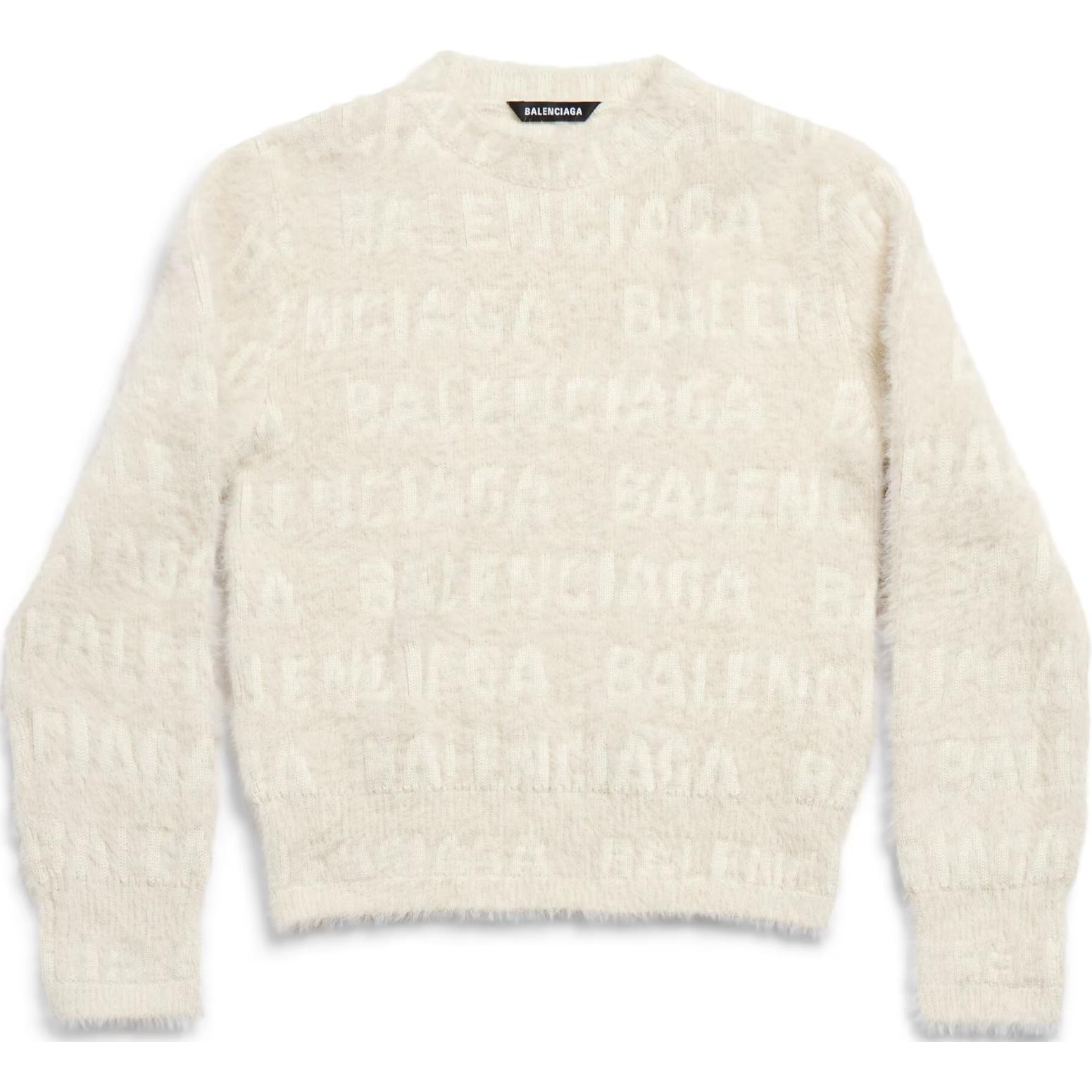 Свитер Allover Logo Furry Fitted Balenciaga, светло бежевый — фото 3