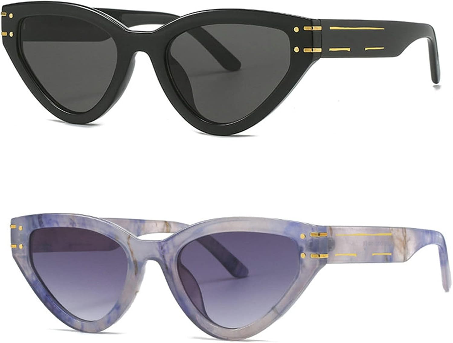 

Солнцезащитные очки Willochra в стиле ретро «кошачий глаз» для женщин с заклепками и градиентным переходом цвета, модные солнцезащитные очки для мужчин с леопардовым принтом и красными линзами, 2pcs-black&blue