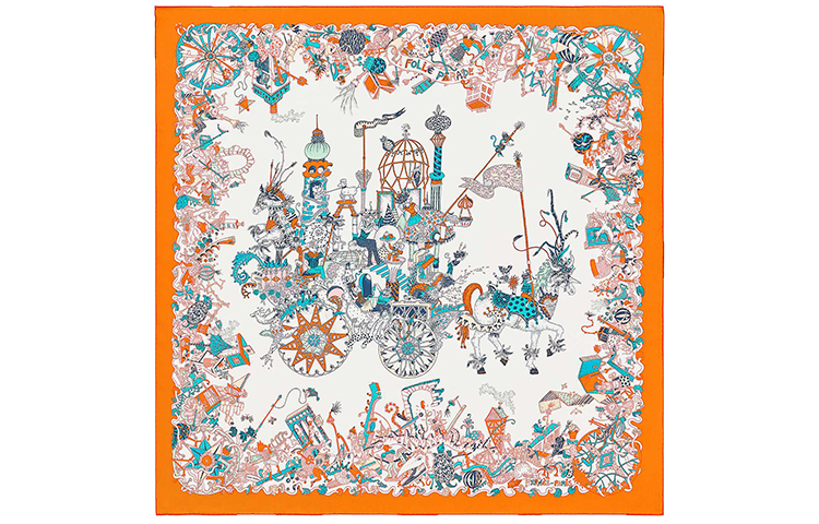 

Hermes Шелковый шарф для карнавального парада, женские, оранжевый