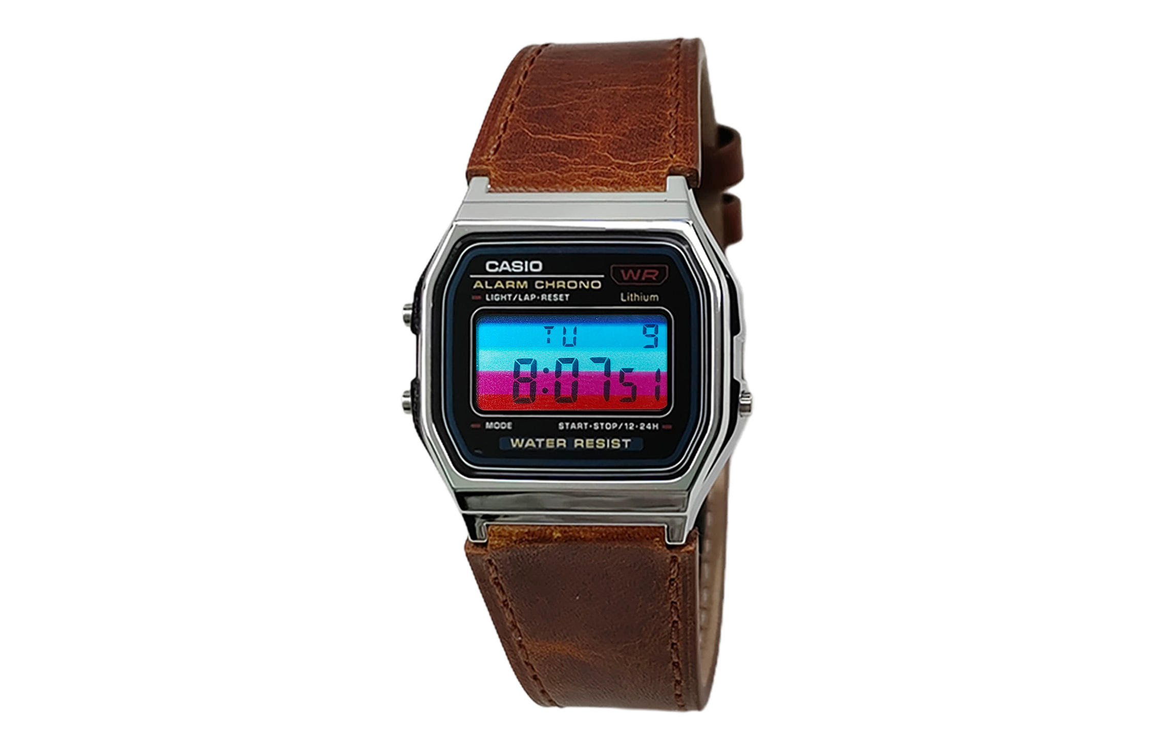 

CASIO Мужские часы Retrofit Series с кварцевым механизмом и ремешком из натуральной кожи, черный циферблат