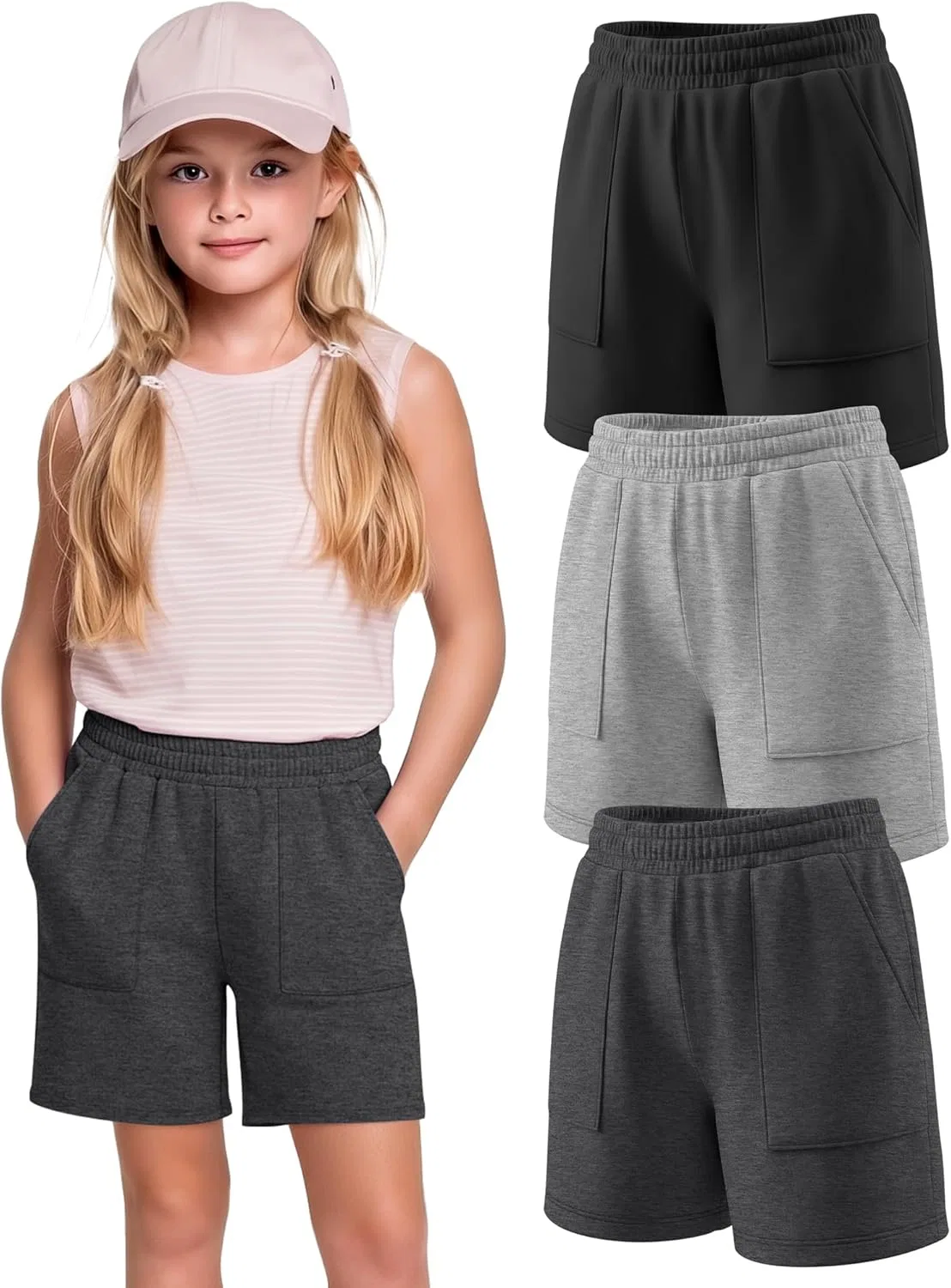 Набор детских шорт для активного отдыха, 3 шт, Langyiwee, Dark Heather Gray, Light Heather Gray, Black