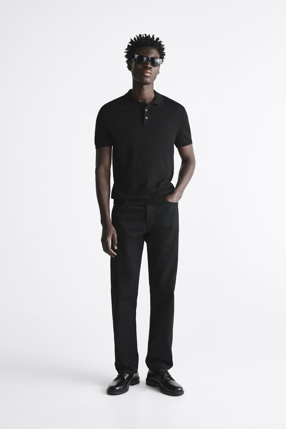 

Рубашка поло из смешанной вискозы ZARA, черный