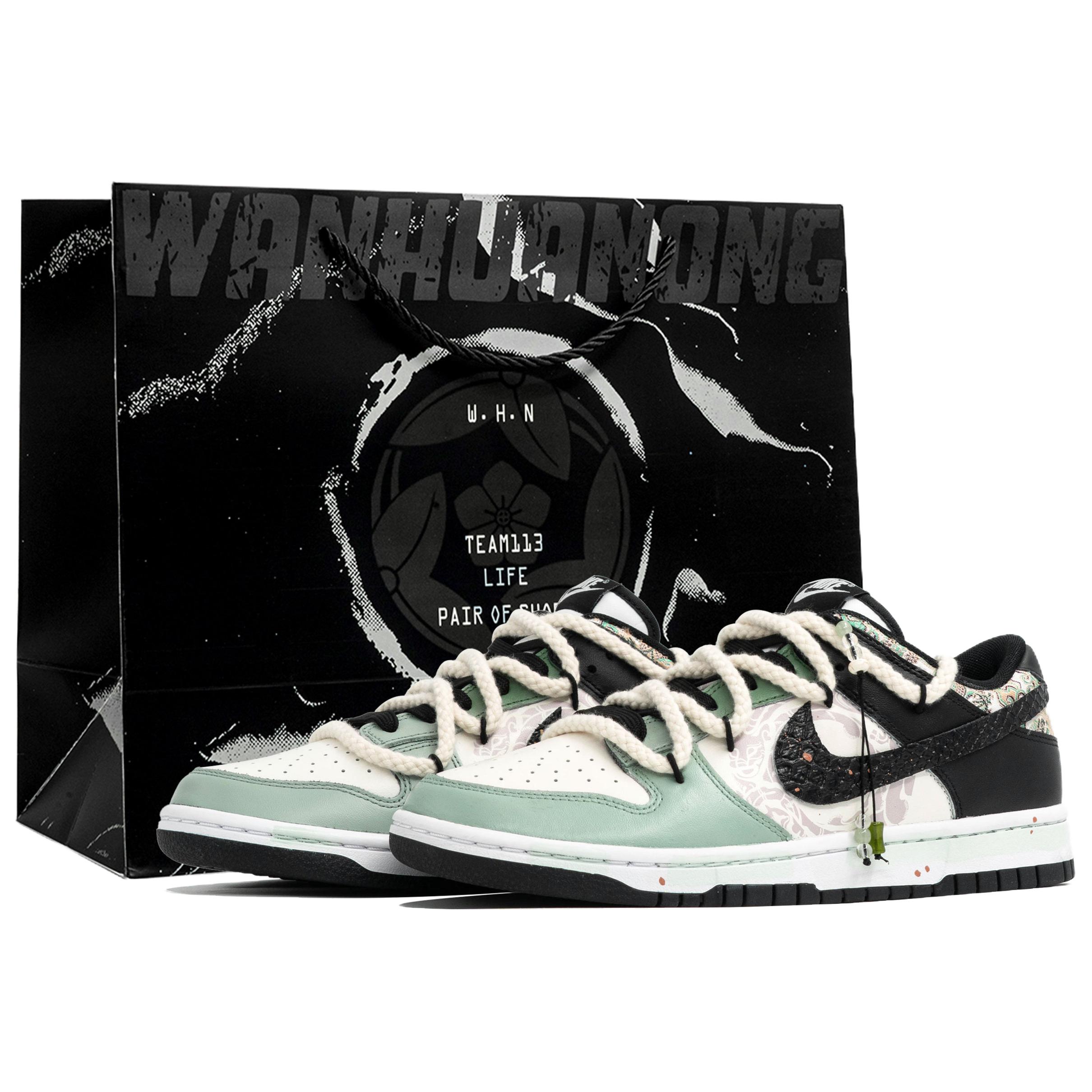 

Nike Кроссовки для скейтбординга мужские Dunk Wan Hua Nong Long Ying Shopping Bag Abrasion Resistant низкие Black White Green