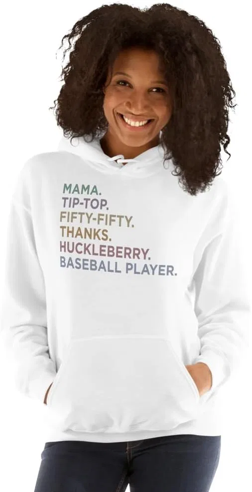 Толстовка Mama Tip-Top Fifty Fifty Thanks Huckleberry Baseball Player Unisex, юмористическая футболка для семьи Generic, белый