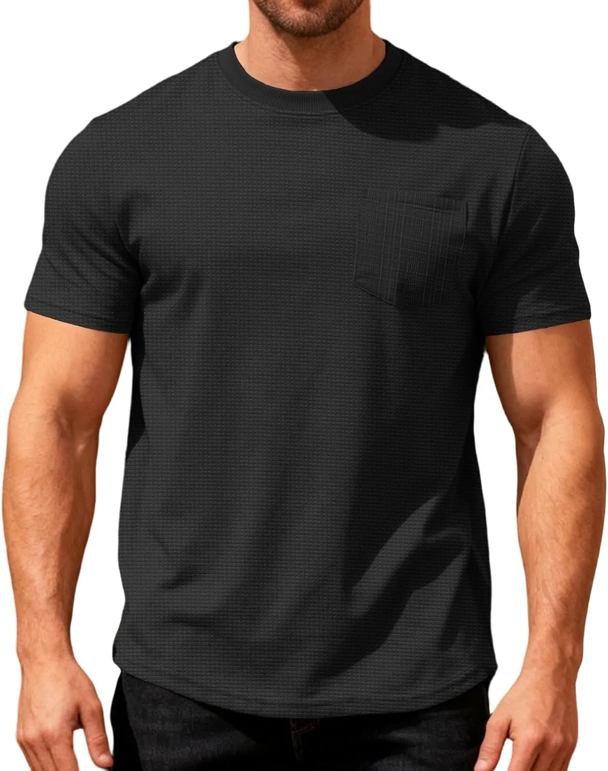 

Мужская футболка с коротким рукавом и карманом, Cotton, Crew Neck, Casual Lmdudan