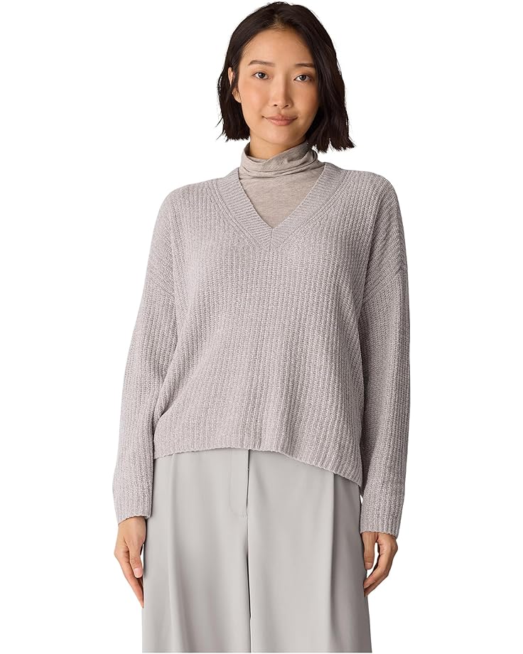 

Женский свитер с V-образным вырезом Eileen Fisher Chenille Blend, Chalk
