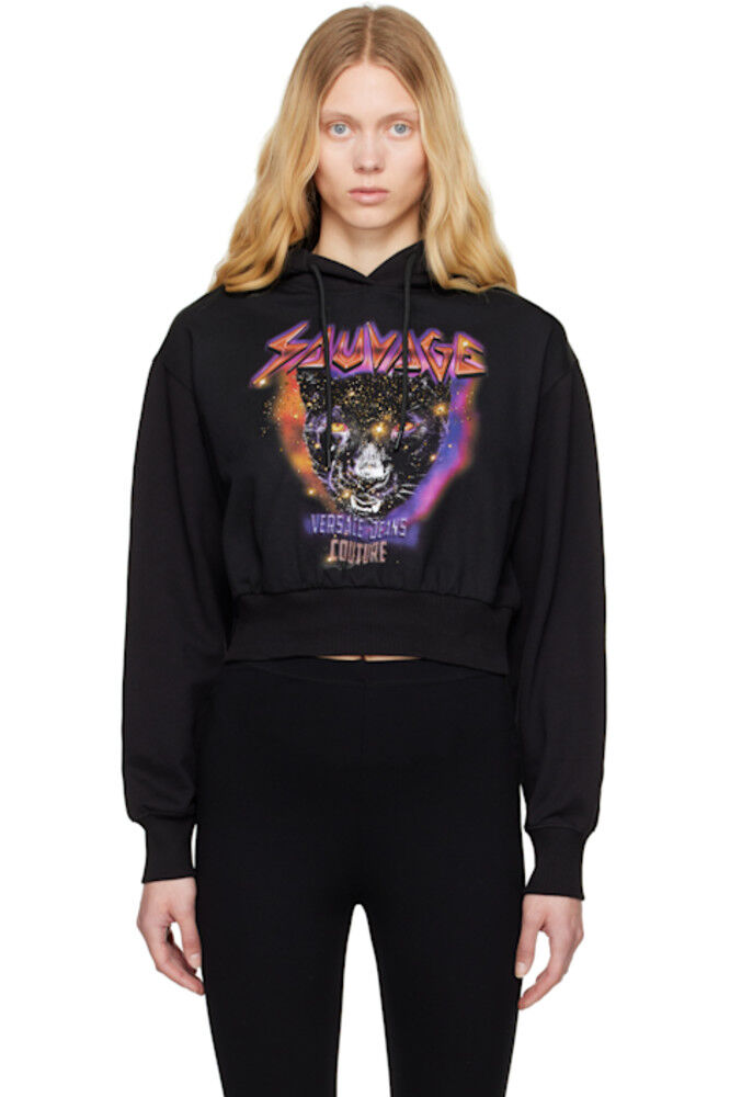 

Черная толстовка с принтом в технике трафаретной печати Versace Jeans Couture