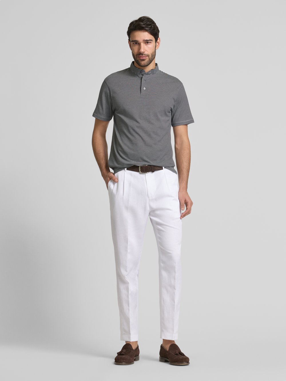 

Рубашка-поло облегающего кроя с воротником-стойкой Emporio Armani, темно-синий