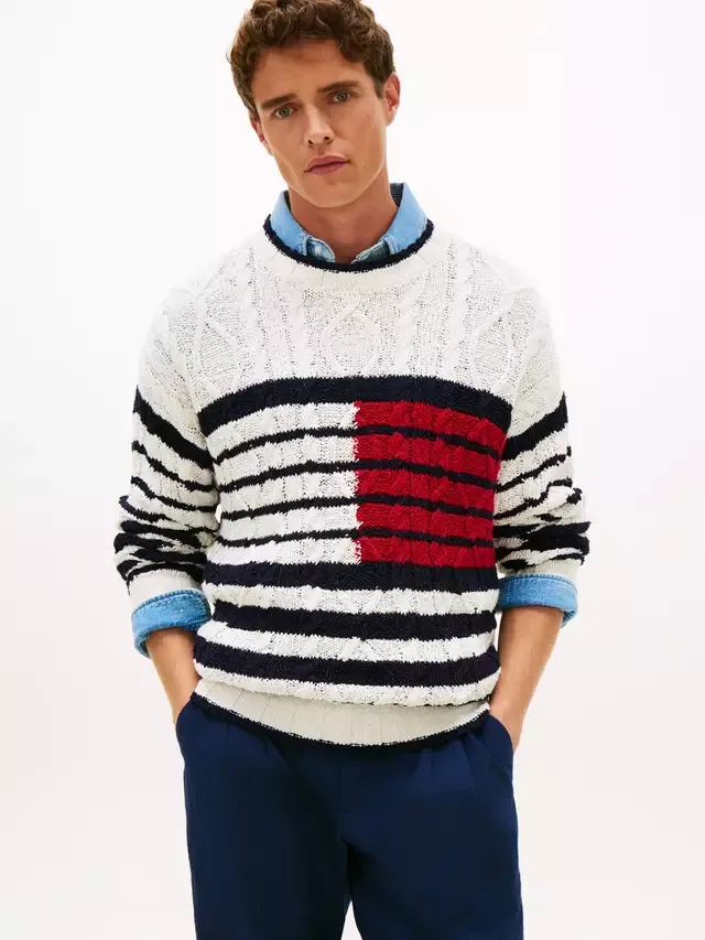 Хлопковый полосатый джемпер крупной вязки, разноцветный Tommy Hilfiger