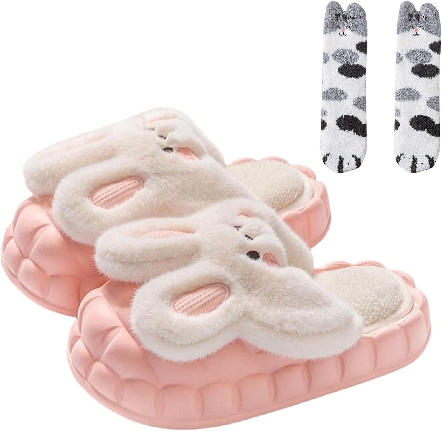 

Женские плюшевые тапочки-зайчики, милые тапочки с животными, съемные теплые и удобные хлопковые тапочки, домашние тапочки унисекс Ainijia&Holo, розовый