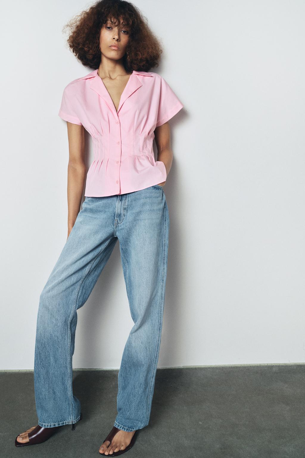 

Приталенная рубашка ZARA, цвет Neon pink