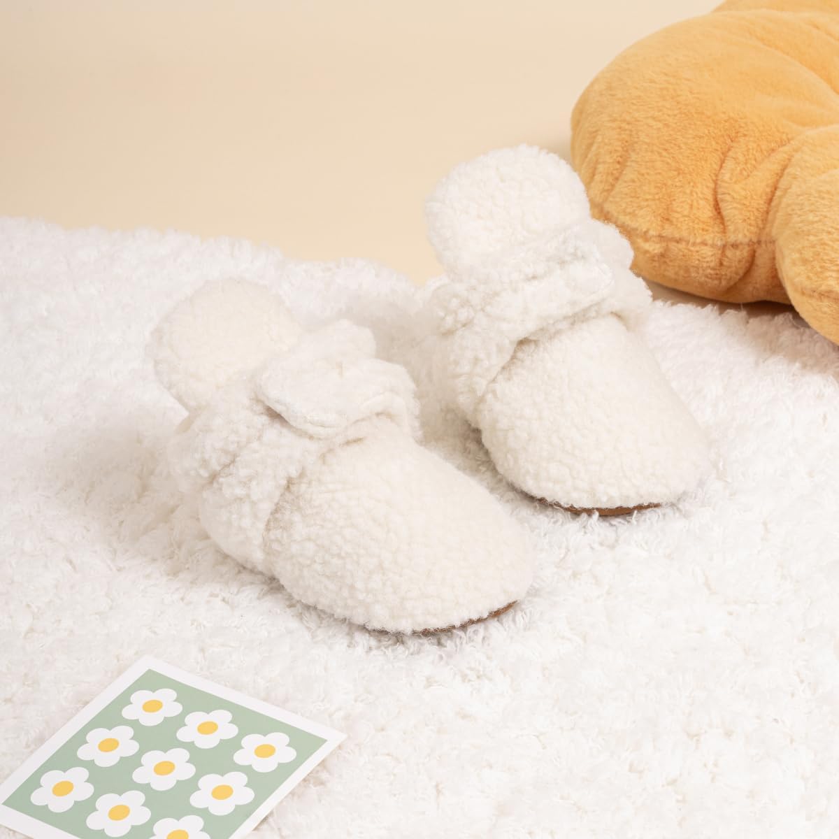 HsdsBebe Унисекс Новорожденные Детские Хлопковые Пинетки с Нескользящей Подошвой для Малышей Мальчиков и Девочек Зимние Теплые Флисовые Носочки-Обувь, 2210/White-Rubber Sole — фото 4