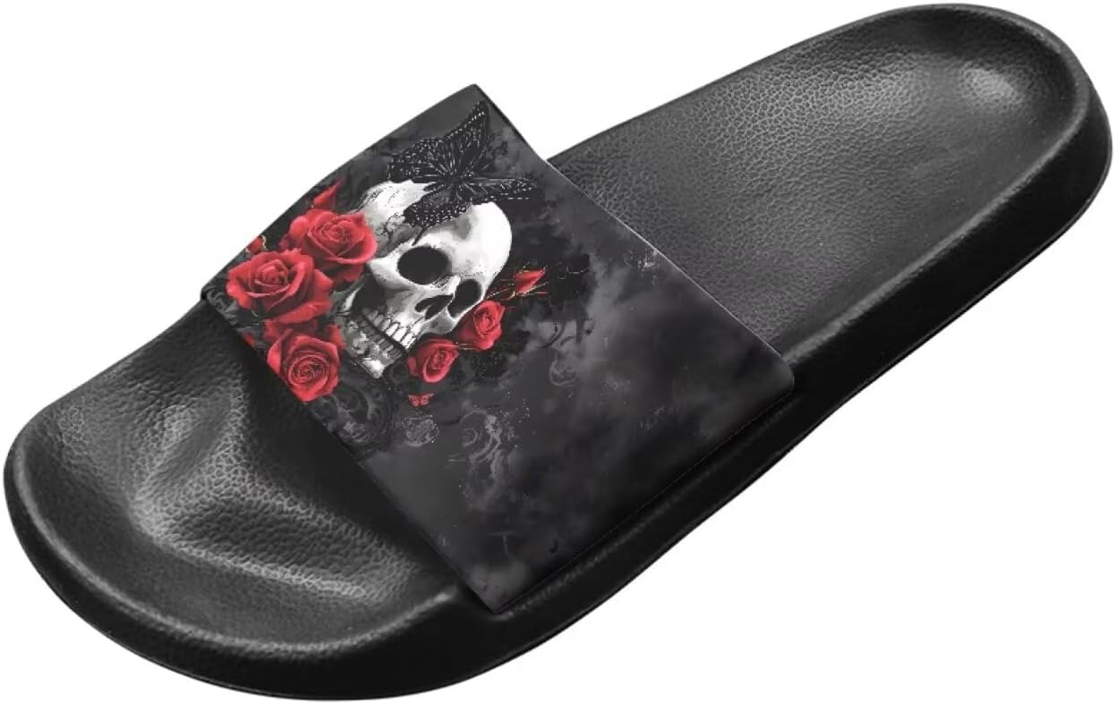 

Сандалии Binienty с одной полоской для женщин и мужчин, нескользящие, повседневные, для прогулок, пляжные шлепанцы с поддержкой свода стопы, Dark Skull