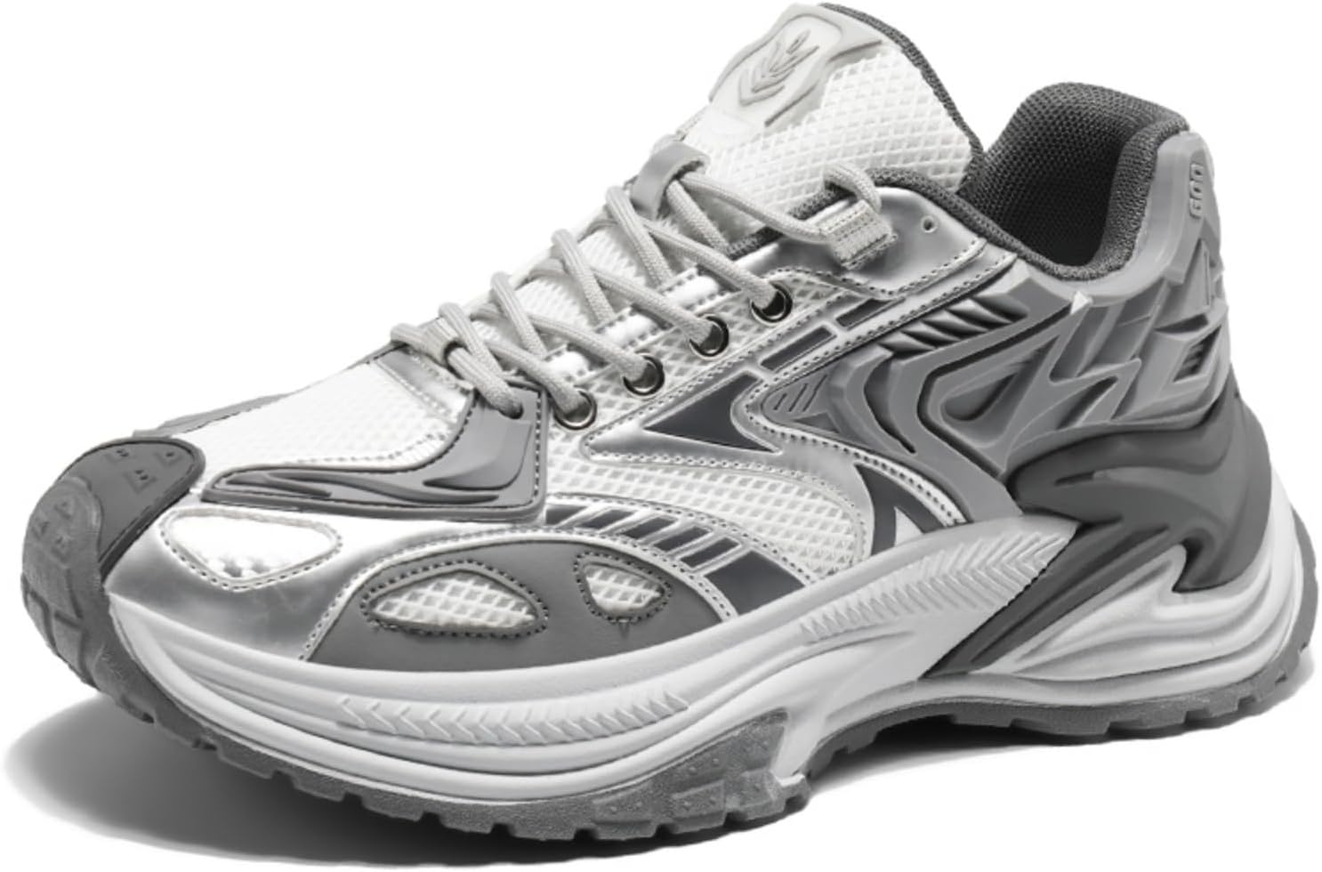 

Мужские модные дышащие кроссовки из сетчатой кожи на шнуровке, массивной платформе, повседневные, с нескользящим круглым носком, для вождения, ходьбы, тенниса, бега, в стиле «папиных кроссовок» Netehadi, серебро