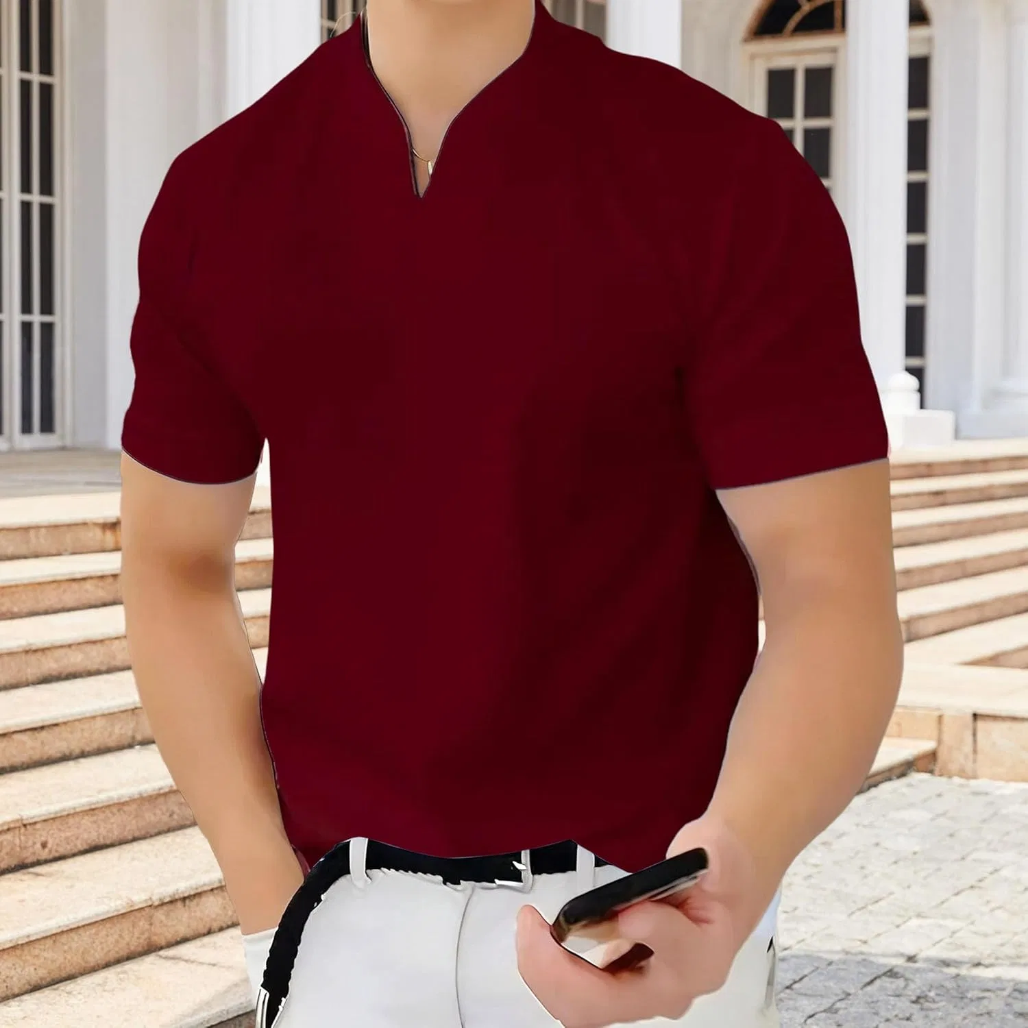 Мужская футболка с V-образным вырезом, Generic, Burgundy — фото 2