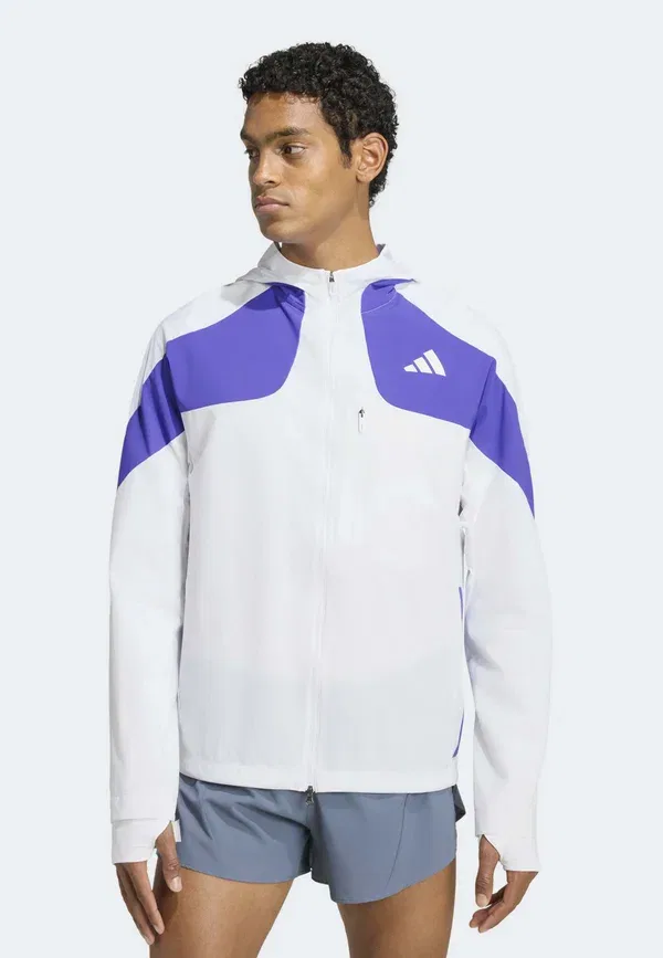 Куртка тренировочная Adidas Performance Adizero jkt m, белый/солнечный фиолетовый